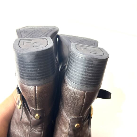 Franco Sarto Knee High Womens Size 7.5M Riding Boots Brown Leather Casual Zip Up - Picture 7 of 10